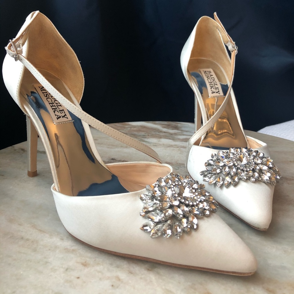 Badgley Mishka Ivory Embellished D’Orsay Pumps
